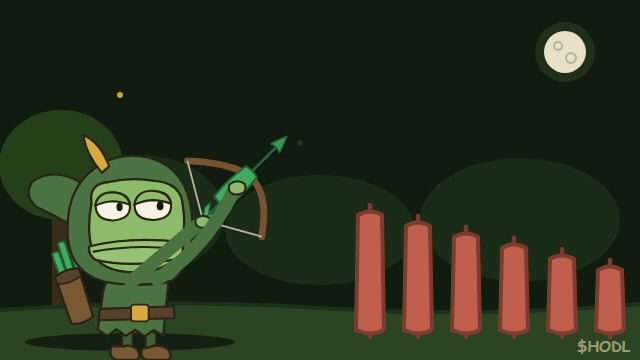 Animated: one arrow splits into many and flips a whole red chart green
